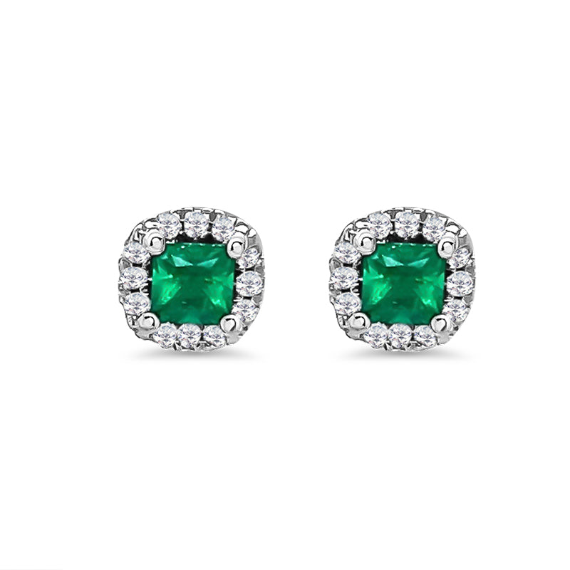 Emerald Studs with Diamond Halo