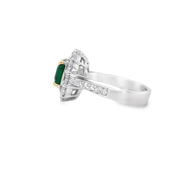 Square Emerald Ring with Diamond Halo