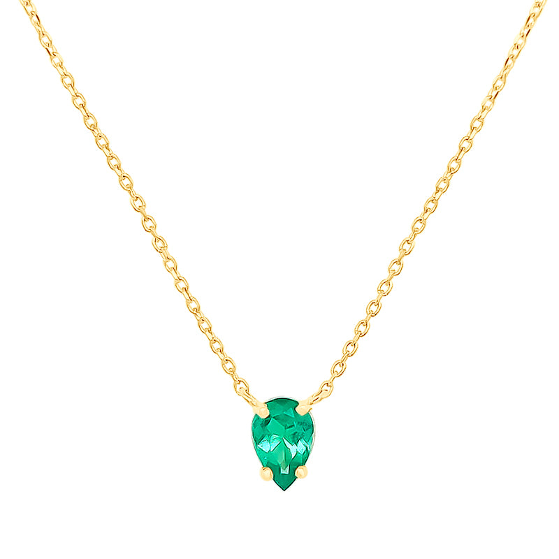Pear Shape Emerald Solitaire Necklace