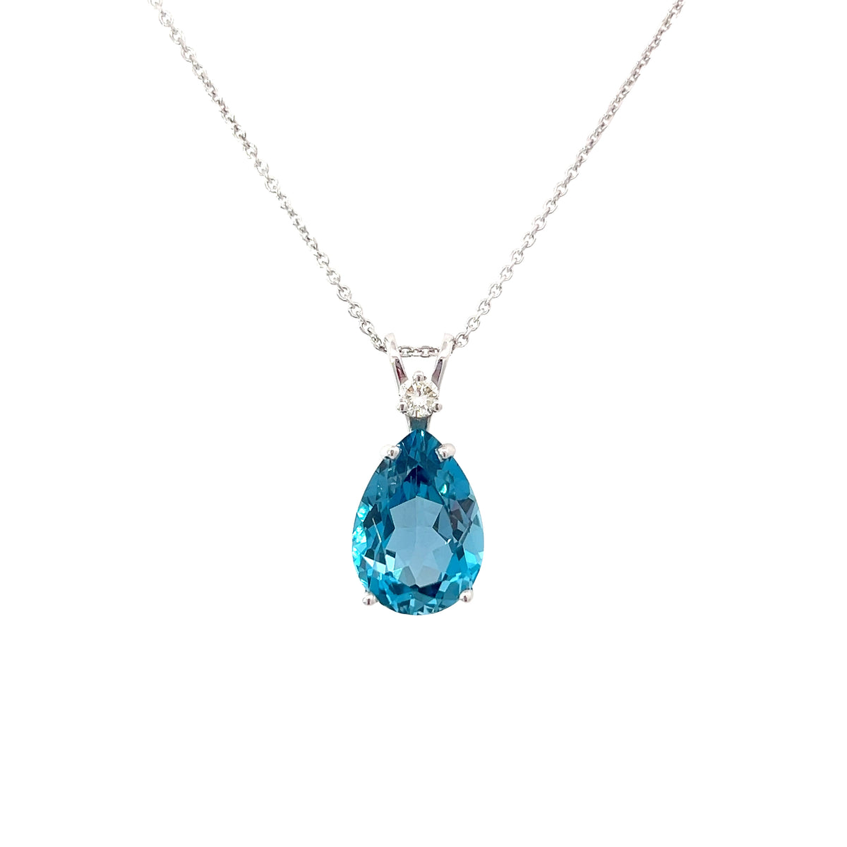 Pear Shape Blue Topaz and Diamond Necklace