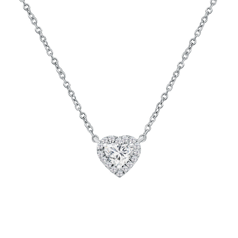 Heart Shape Diamond Necklace with Halo