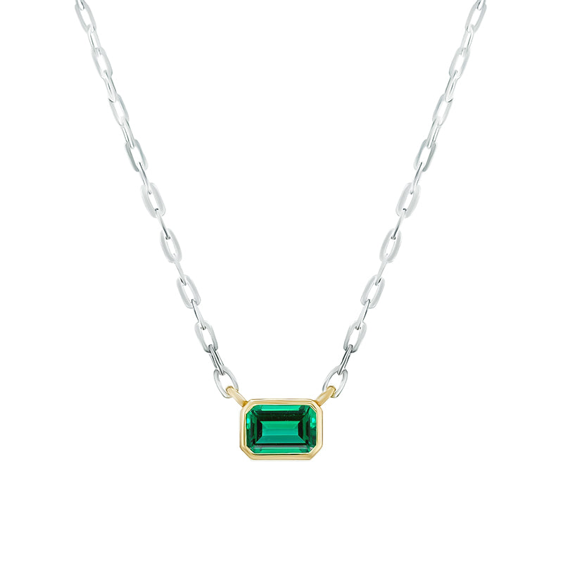 Two Tone Emerald Bezel Set Necklace