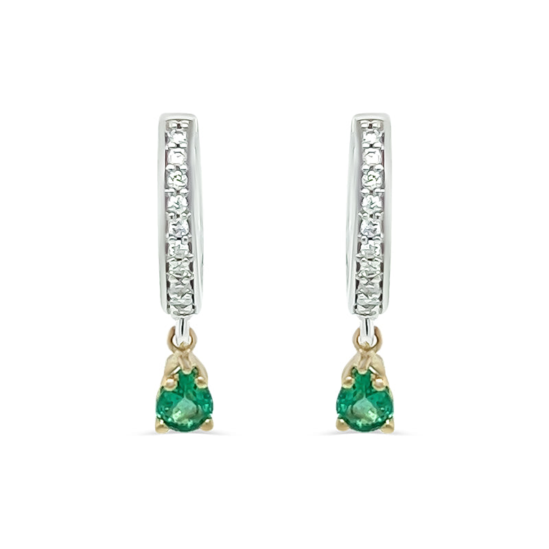 Diamond Huggies with Emerald Dangle