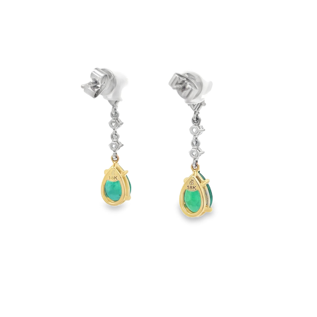 Emerald and Diamond Pear Shape Dangle Earrings