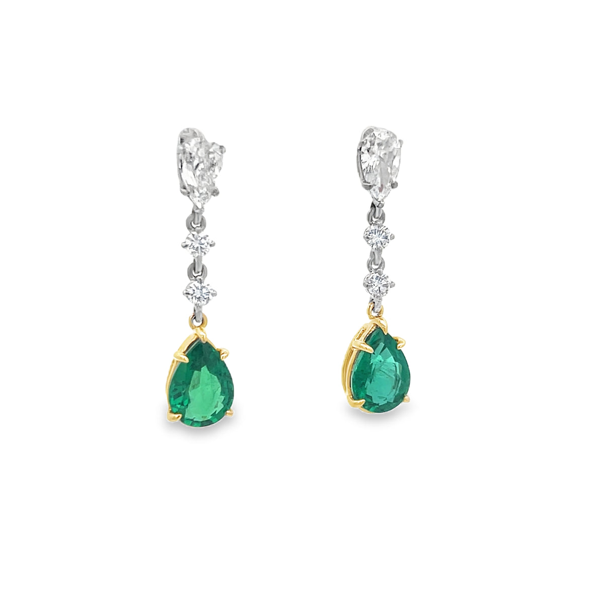 Emerald and Diamond Pear Shape Dangle Earrings