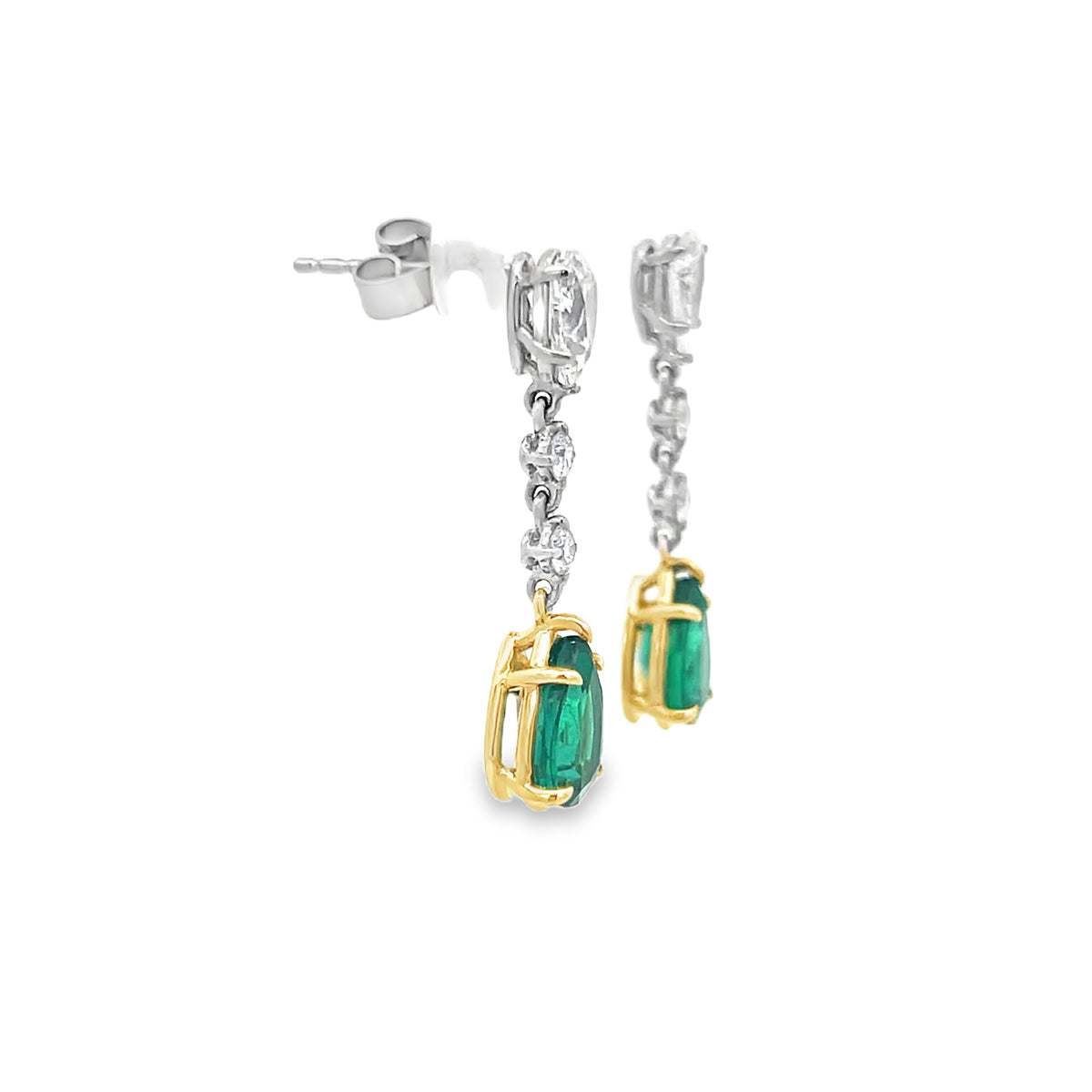 Emerald and Diamond Pear Shape Dangle Earrings