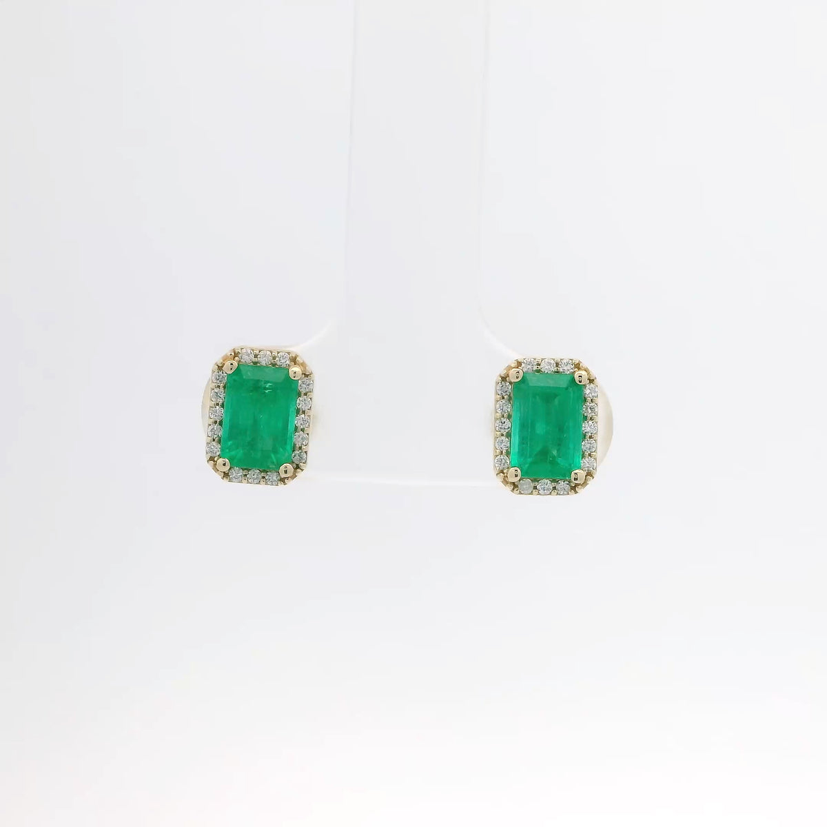 Emerald Earrings with Diamond Halo