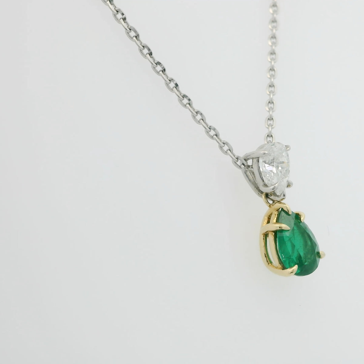 Pear Shape Emerald and Diamond Necklace