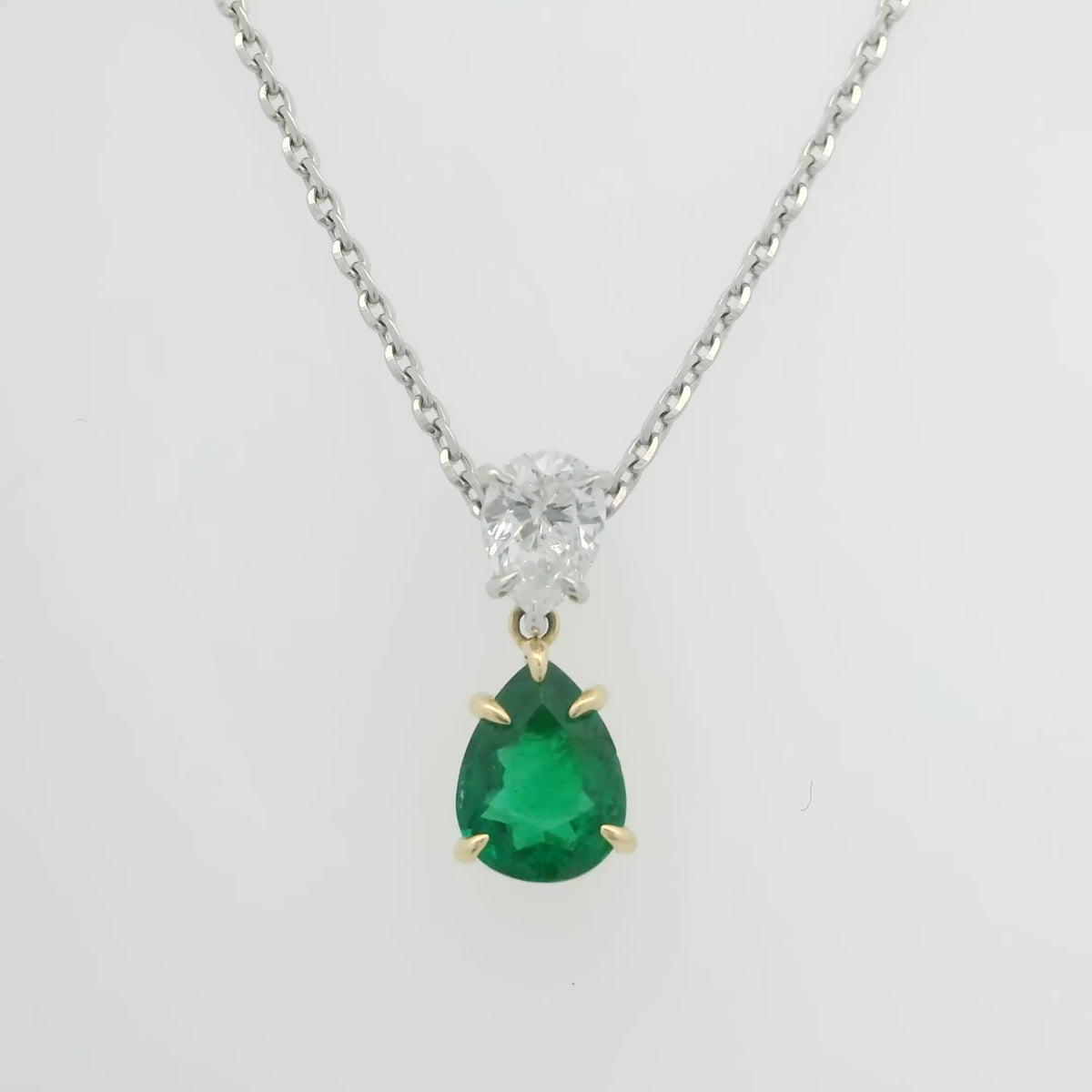 Pear Shape Emerald and Diamond Necklace