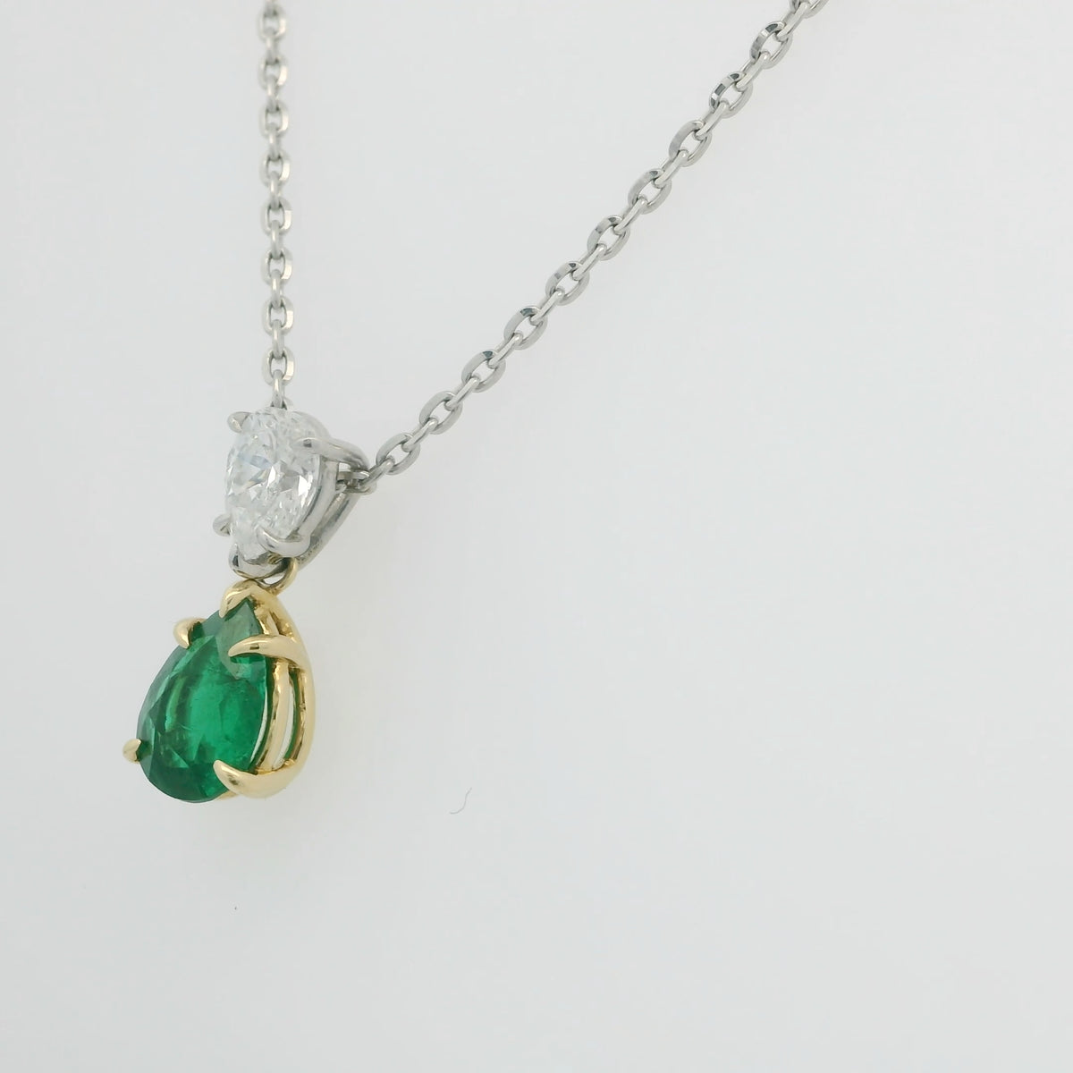 Pear Shape Emerald and Diamond Necklace