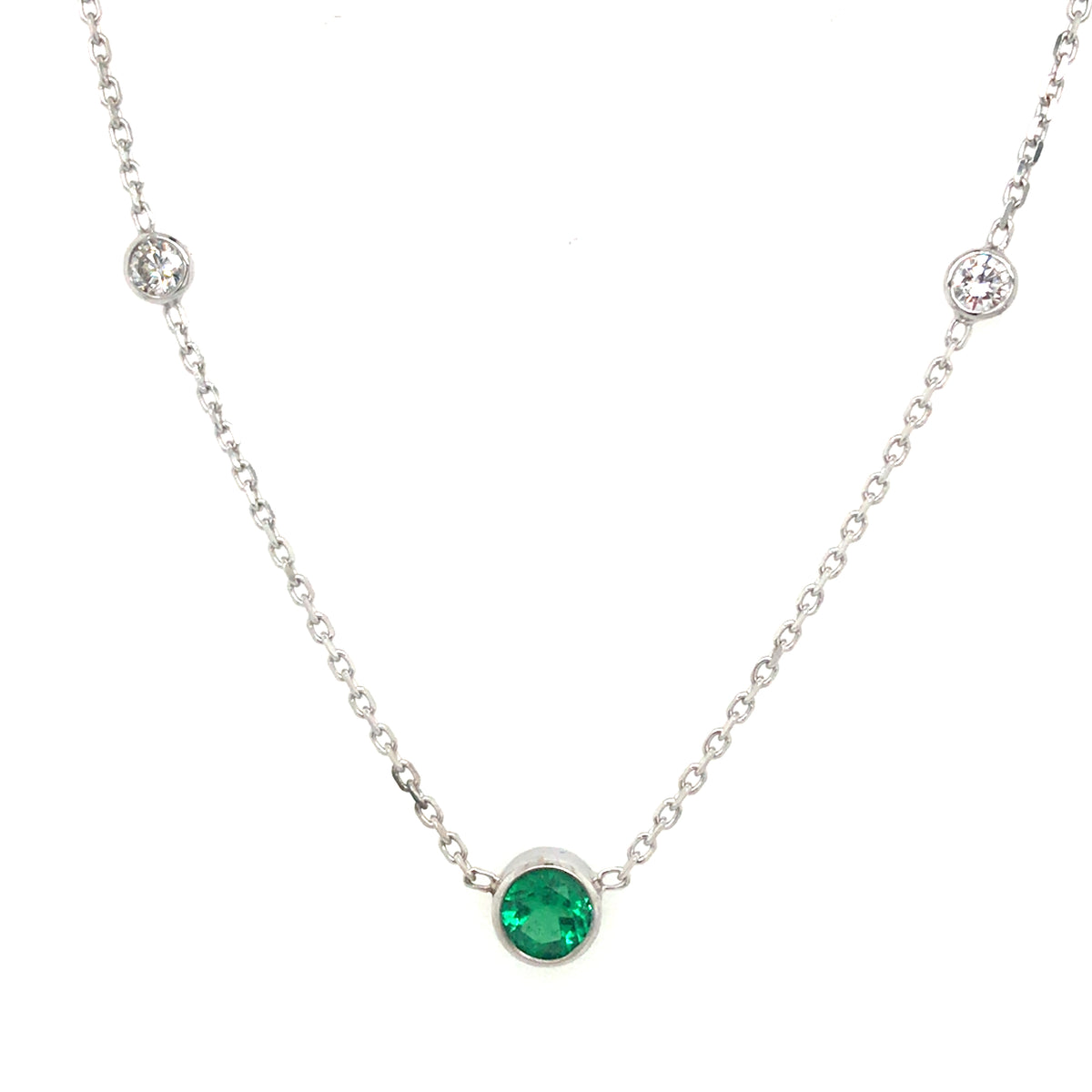 Emerald and Diamond Station Necklace