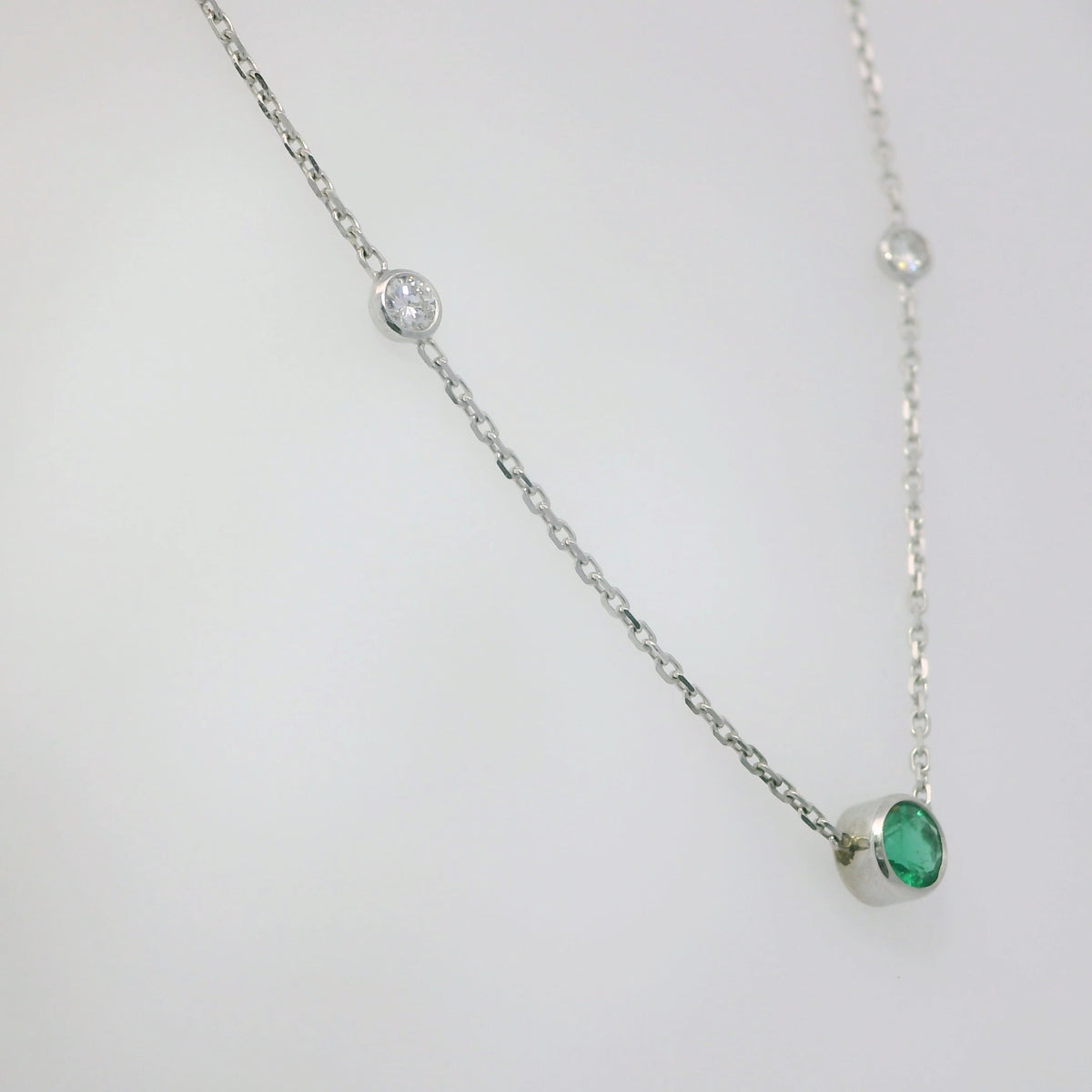 Emerald and Diamond Station Necklace