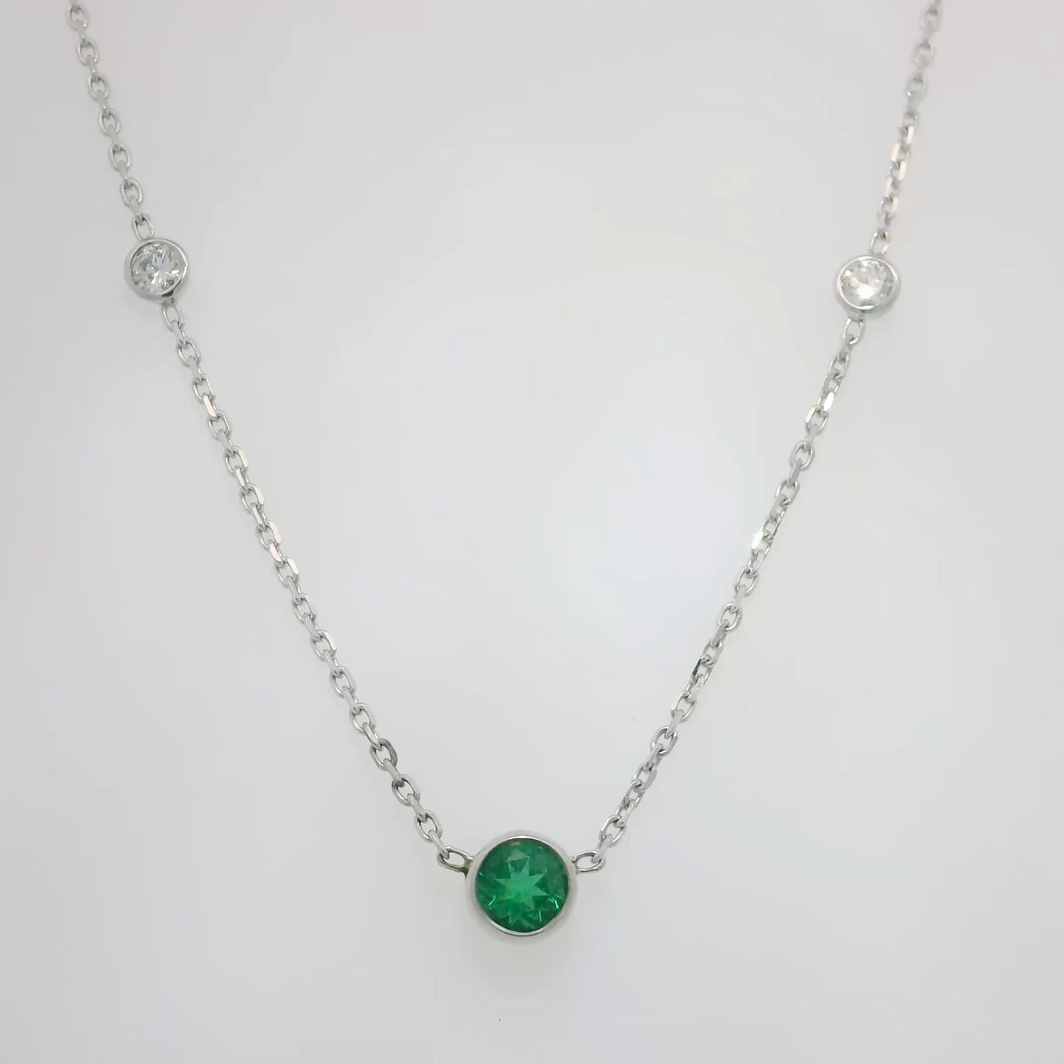 Emerald and Diamond Station Necklace
