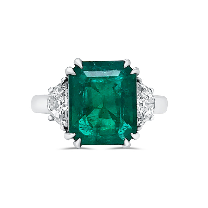 Emerald and Diamond 3 Stone Ring