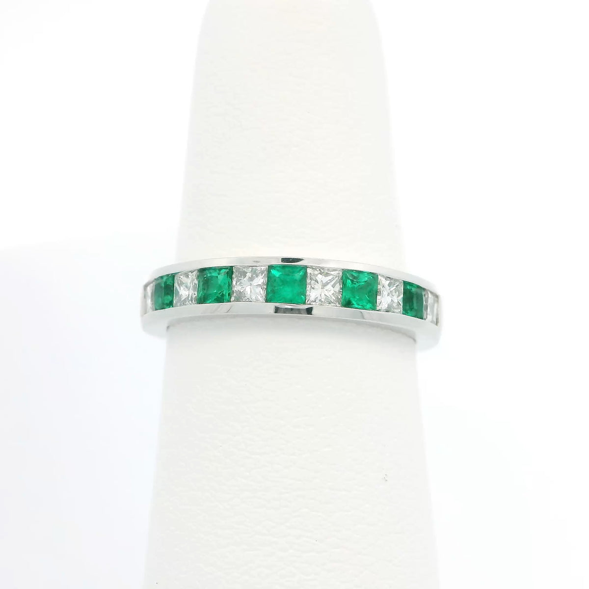 Princess Cut Emerald and Diamond Band