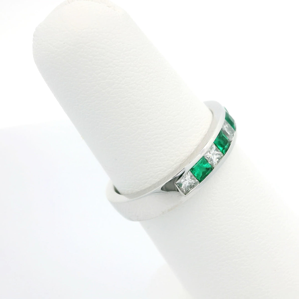 Princess Cut Emerald and Diamond Band