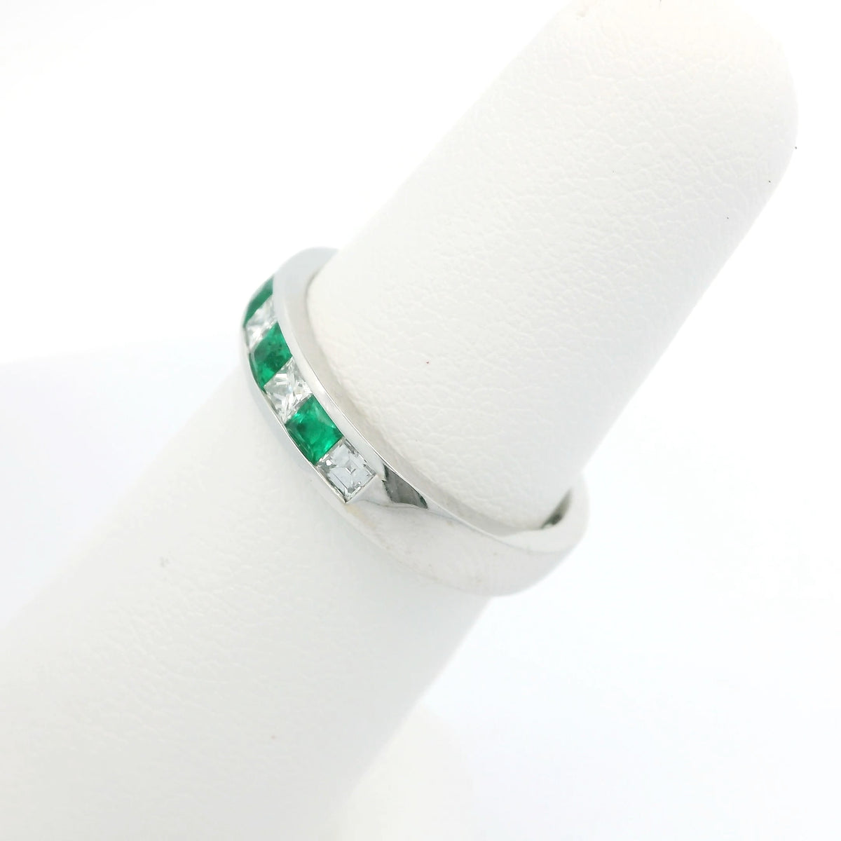 Princess Cut Emerald and Diamond Band