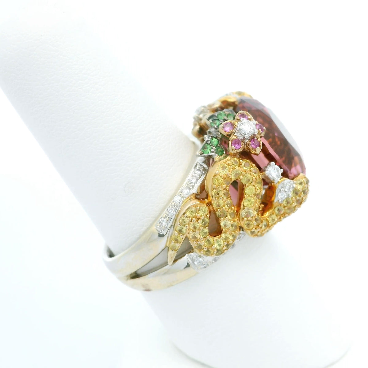 Unique Snake Motif Pink Tourmaline Ring