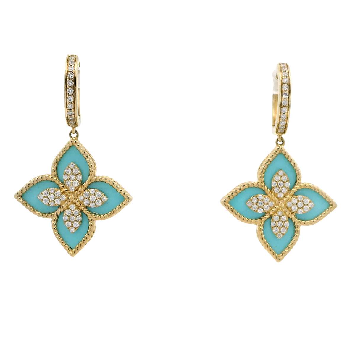 Turquoise and Diamond Dangle Earrings