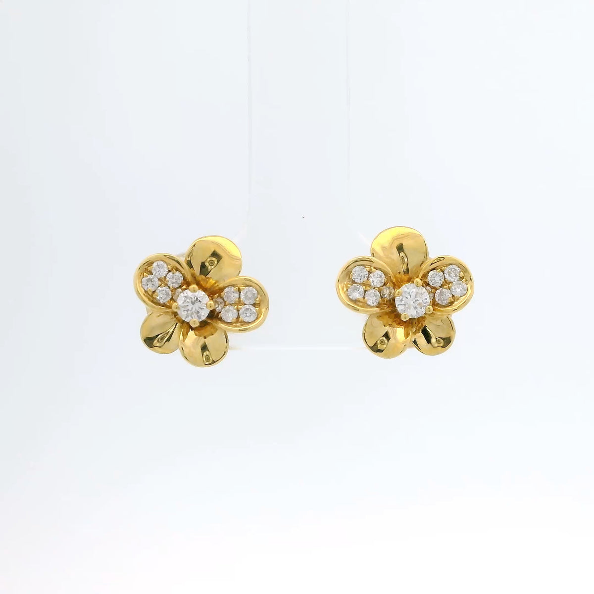 Yellow Gold & Diamond Flower Stud Earrings