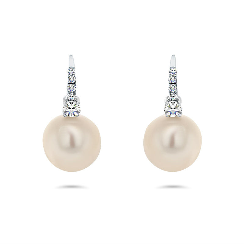 Pearl and Diamond Lever Back Earrings