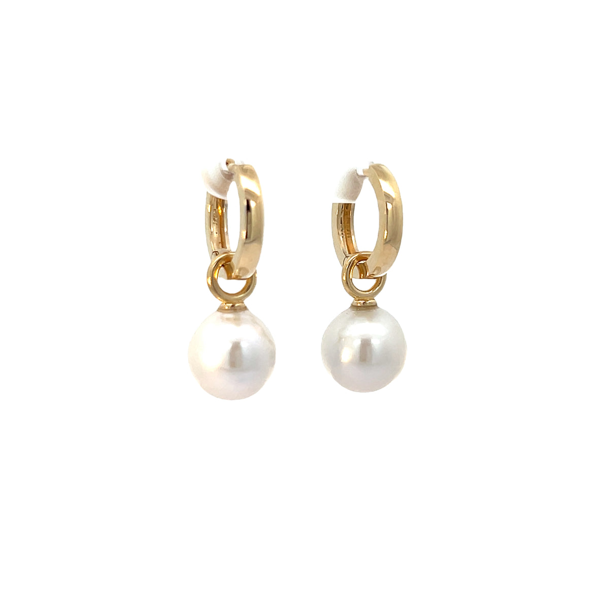 Yellow Gold Hoops with Pearl Dangle