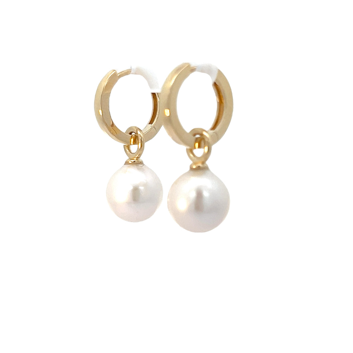 Yellow Gold Hoops with Pearl Dangle