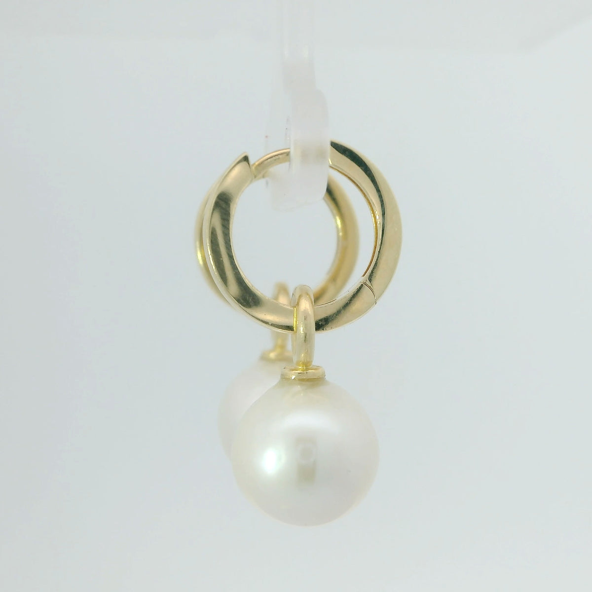 Yellow Gold Hoops with Pearl Dangle