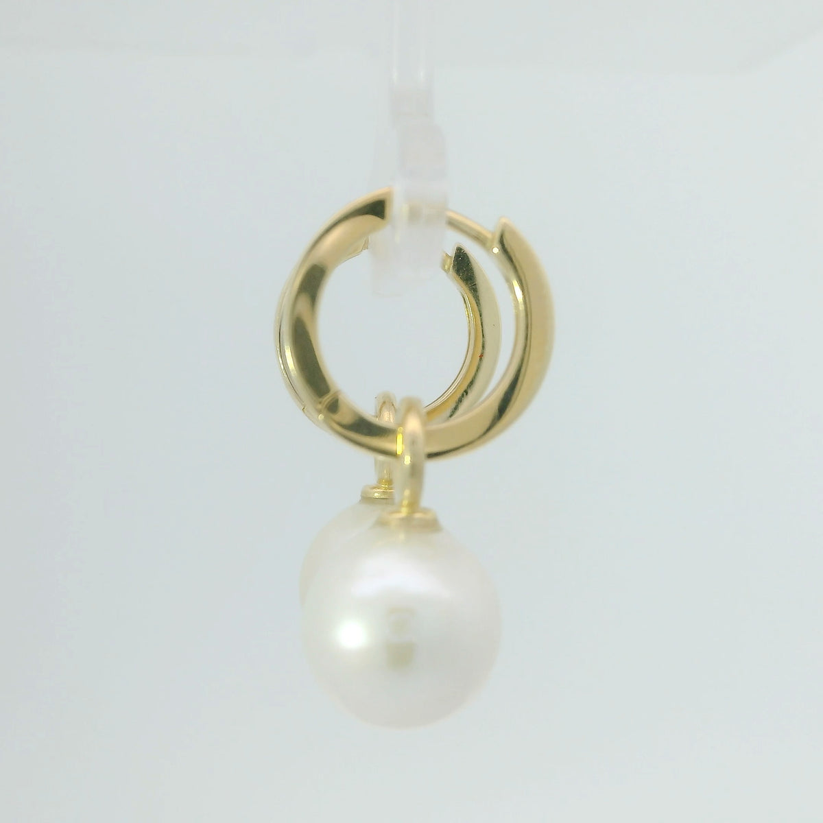 Yellow Gold Hoops with Pearl Dangle