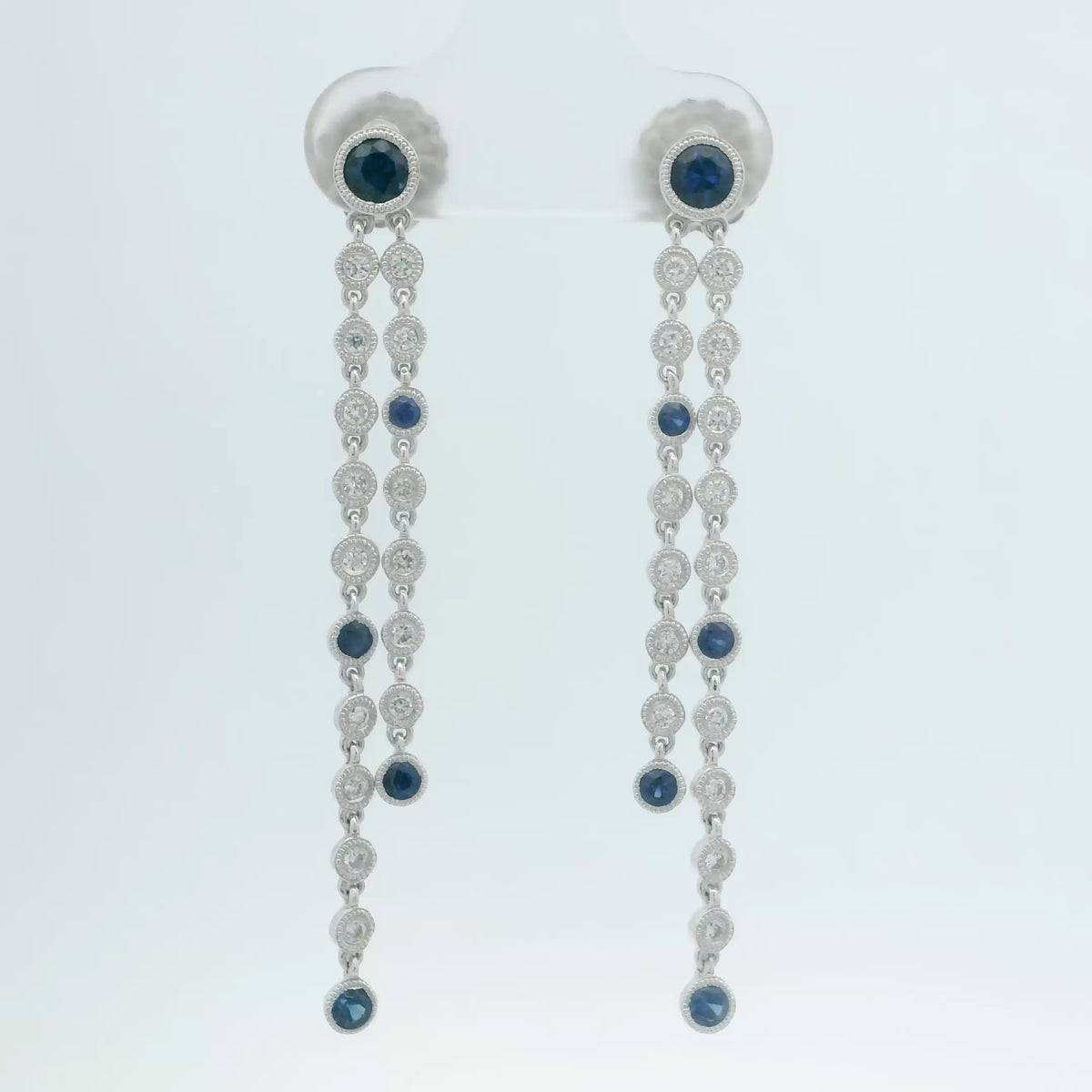Sapphire and Diamond Bezel Set Drop Studs
