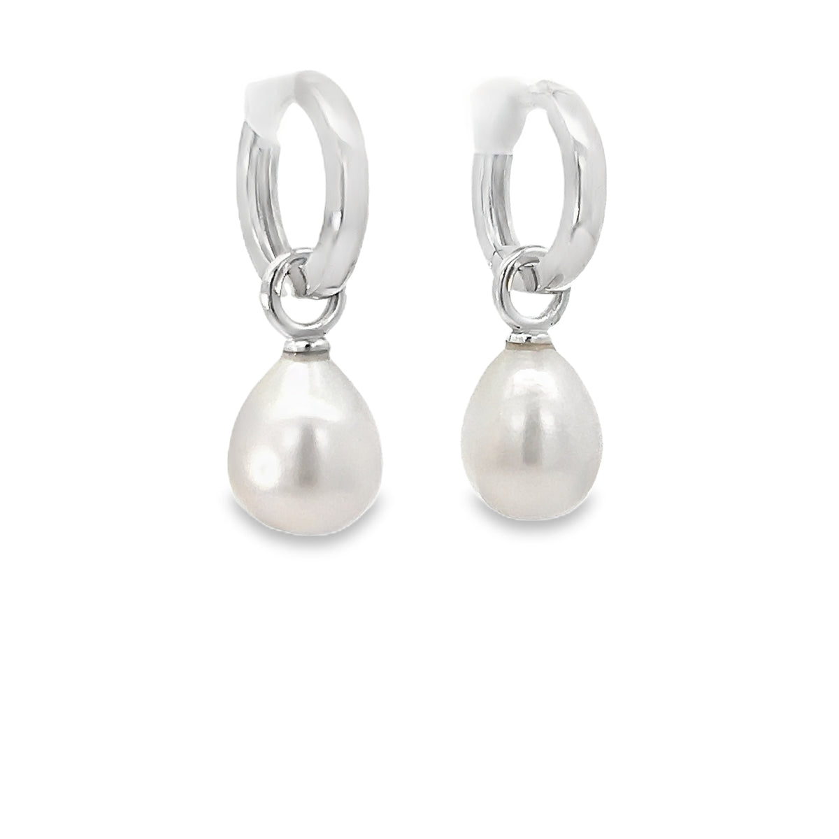 Sterling Silver Hoops with Pearl Dangles