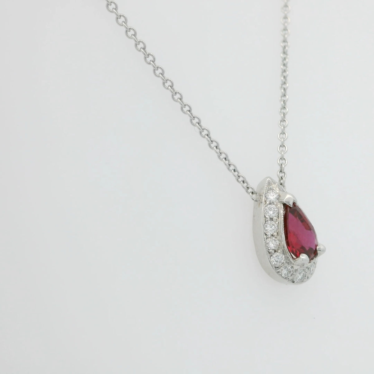 Pear Shape Ruby Necklace with Diamond Halo