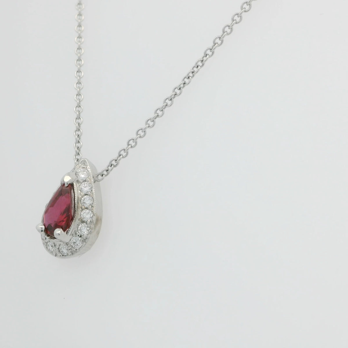 Pear Shape Ruby Necklace with Diamond Halo