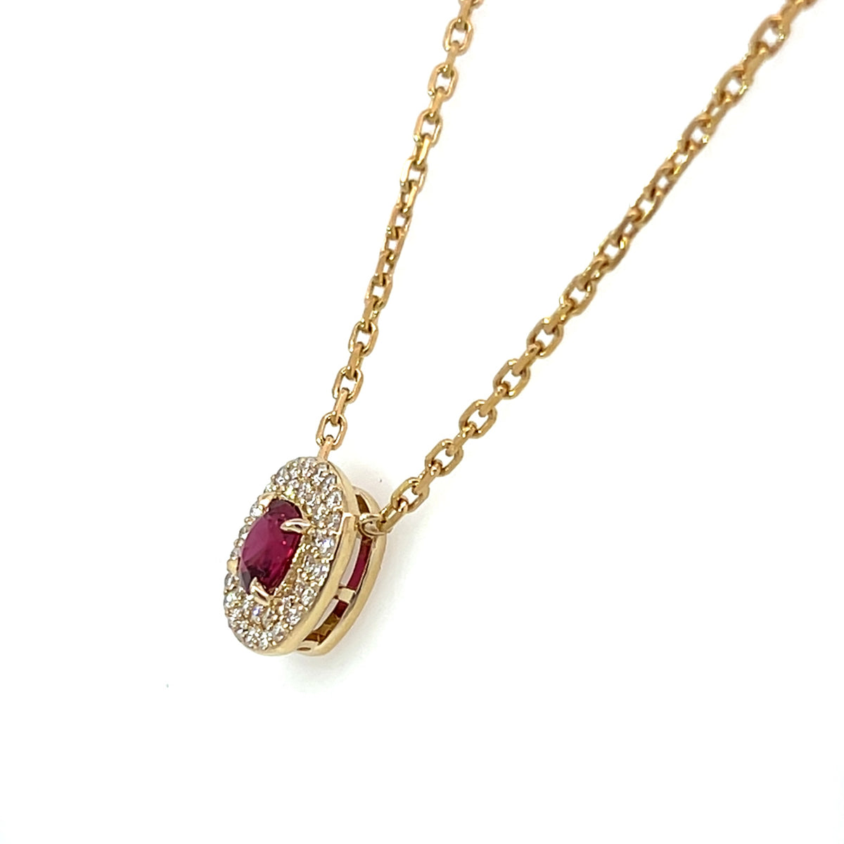 Ruby Necklace with Double Diamond Halo