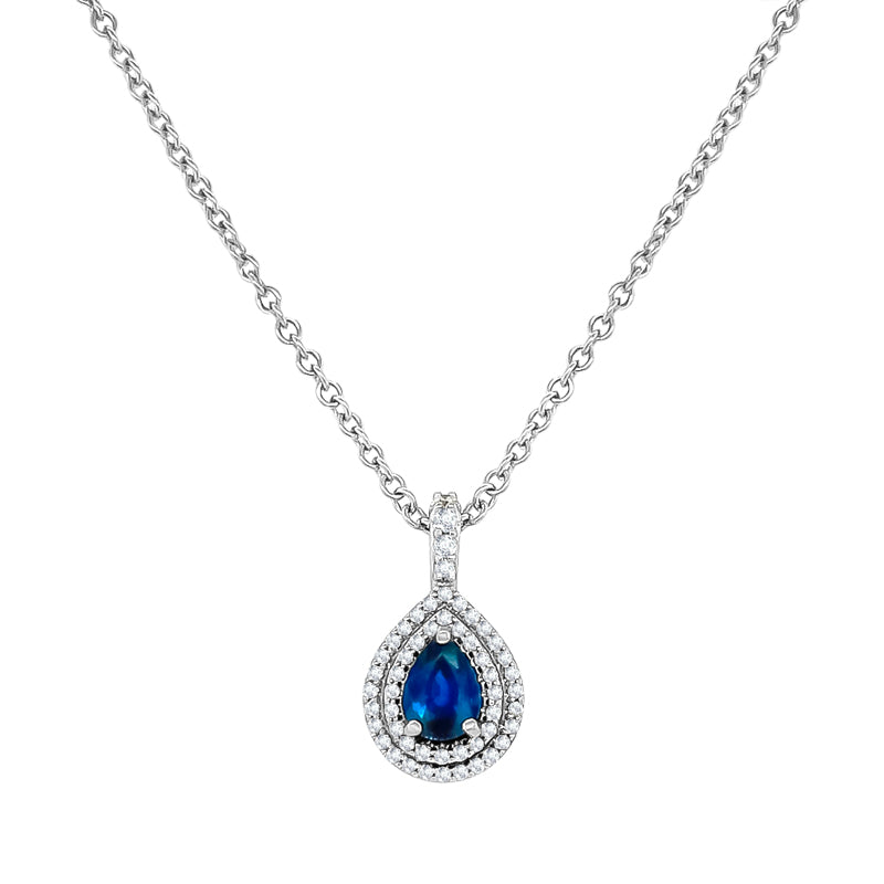 Sapphire Necklace with Diamond Double Halo