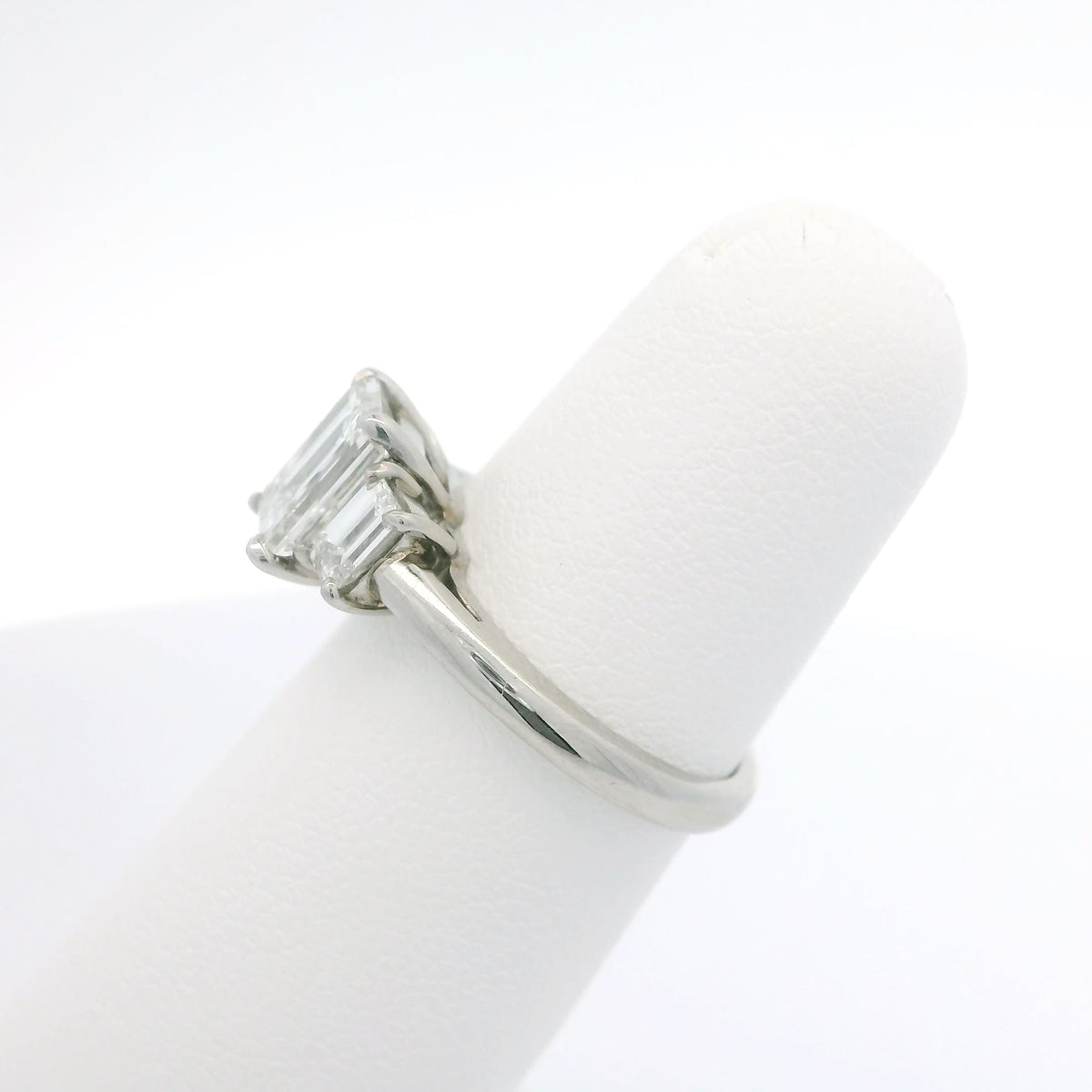 Three Stone Emerald Cut Diamond Engagement Ring