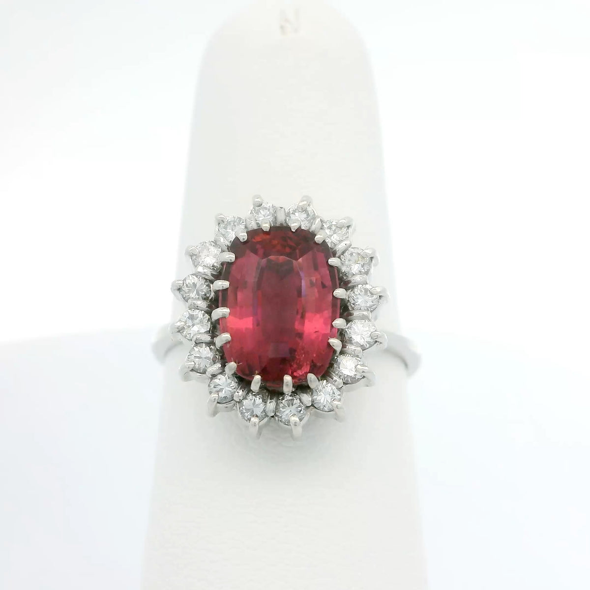 Pink Tourmaline Ring with Diamond Halo
