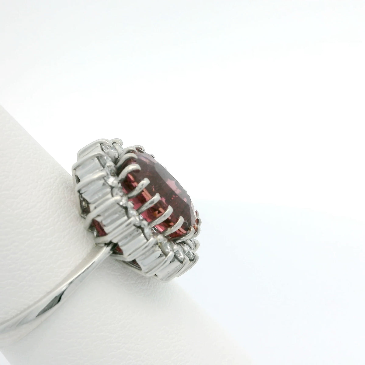 Pink Tourmaline Ring with Diamond Halo