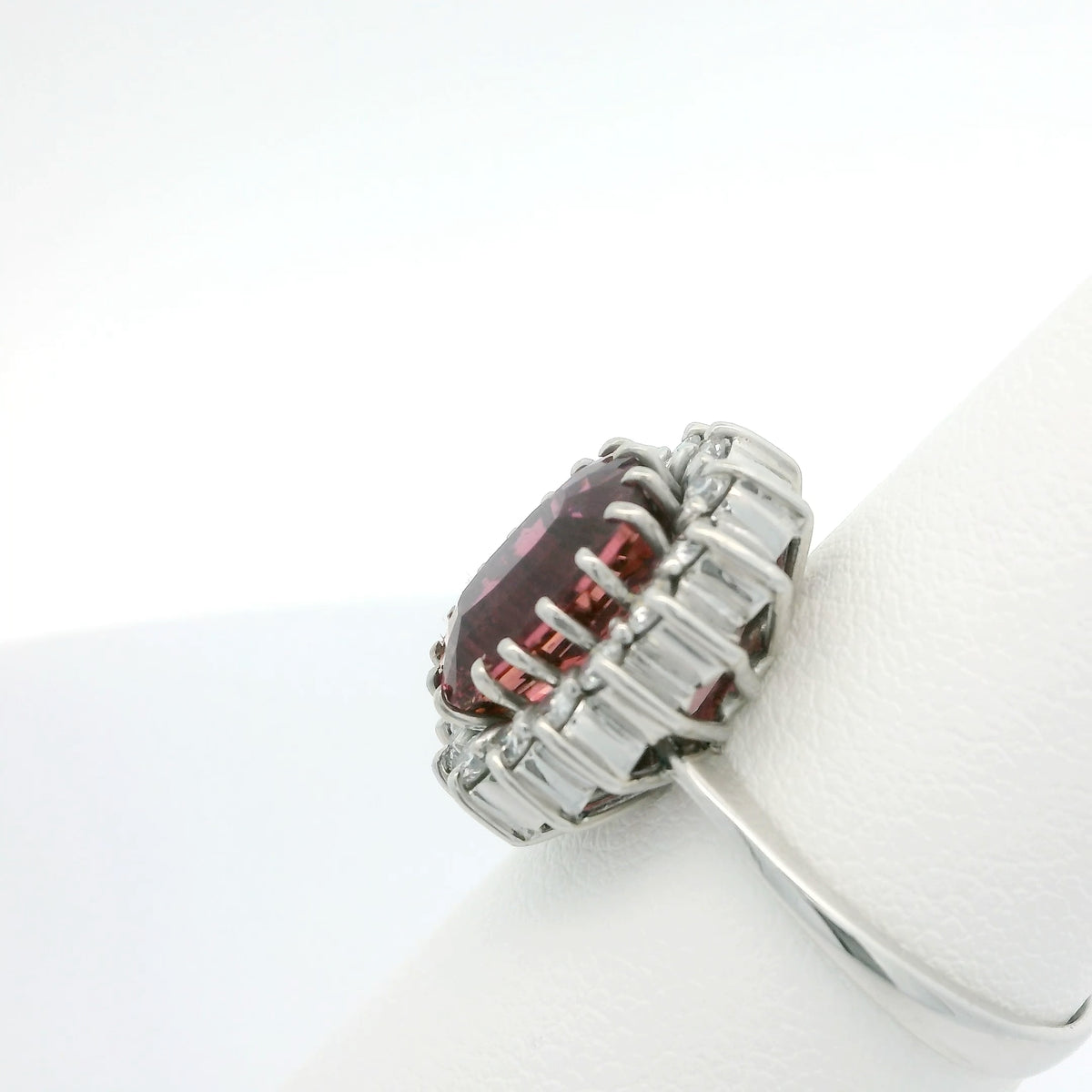 Pink Tourmaline Ring with Diamond Halo