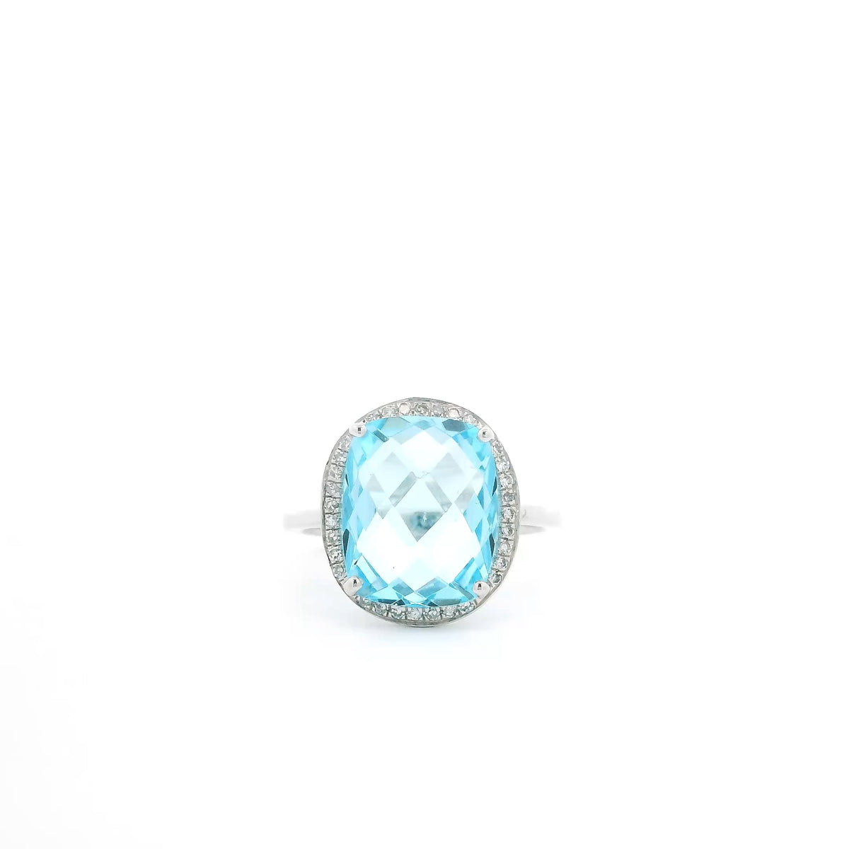 Blue Topaz Ring with Diamond Halo