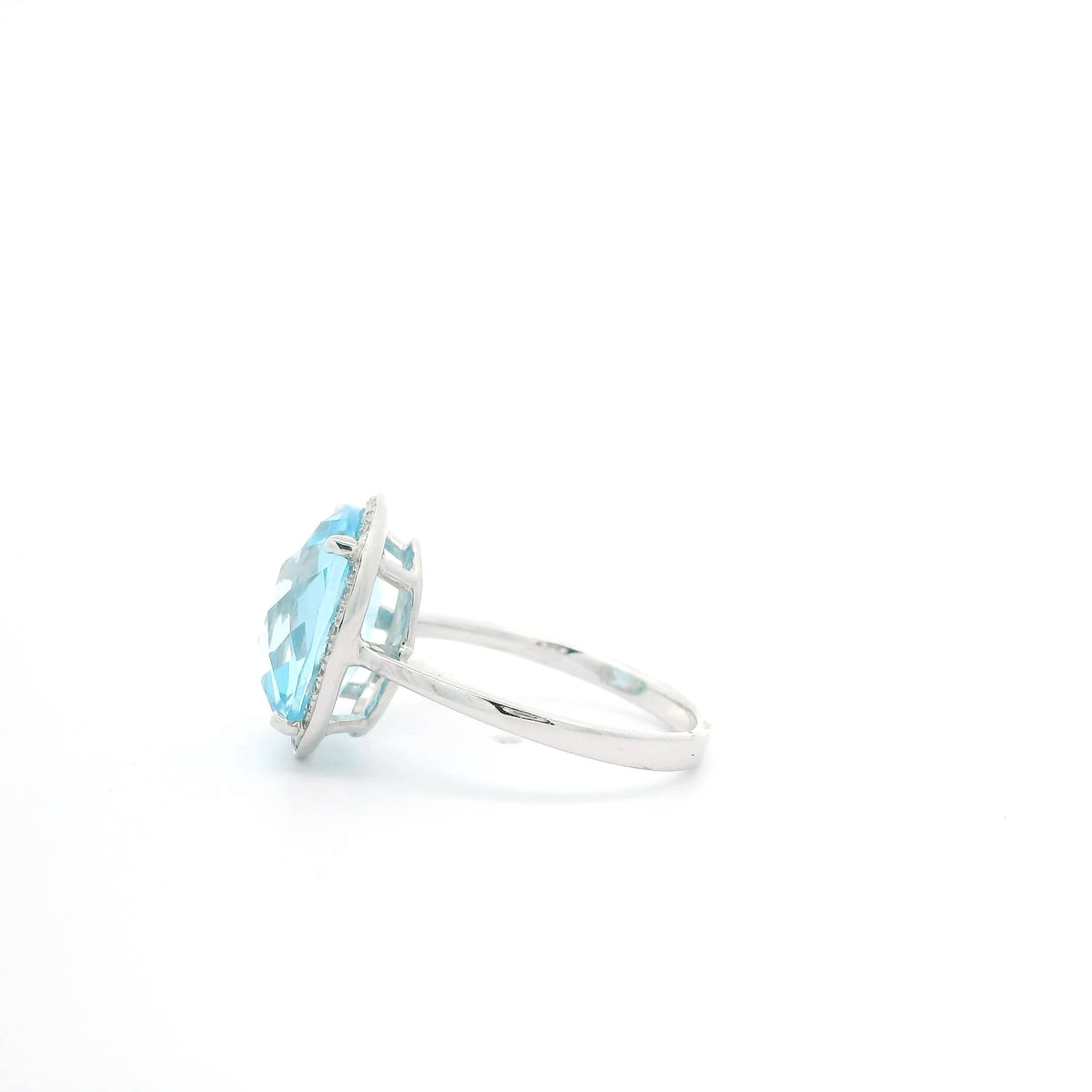Blue Topaz Ring with Diamond Halo