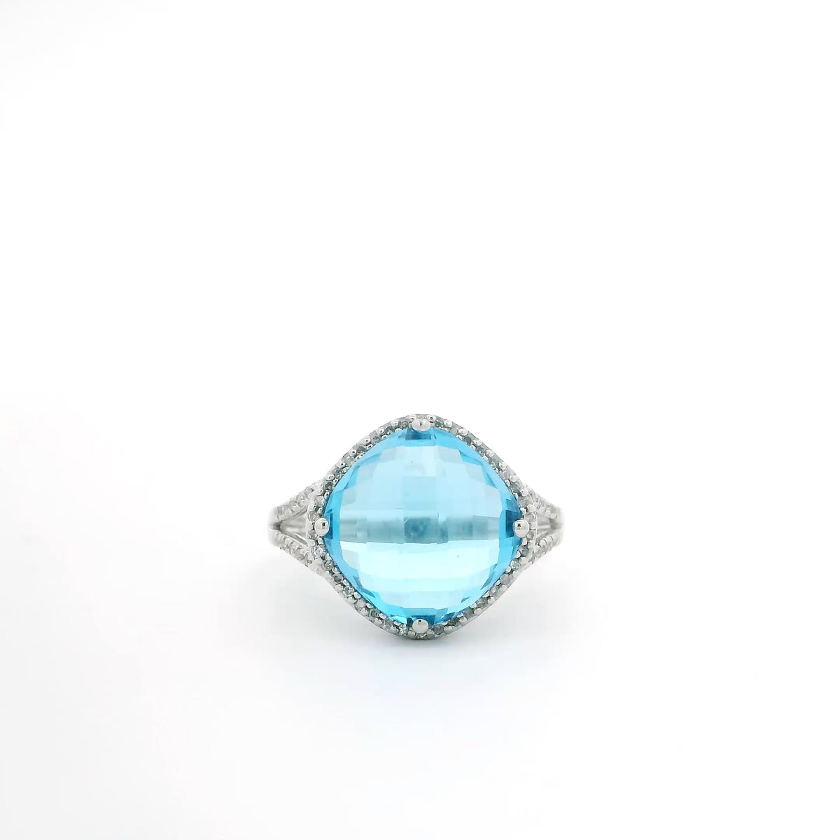 Blue Topaz Ring with Diamond Halo