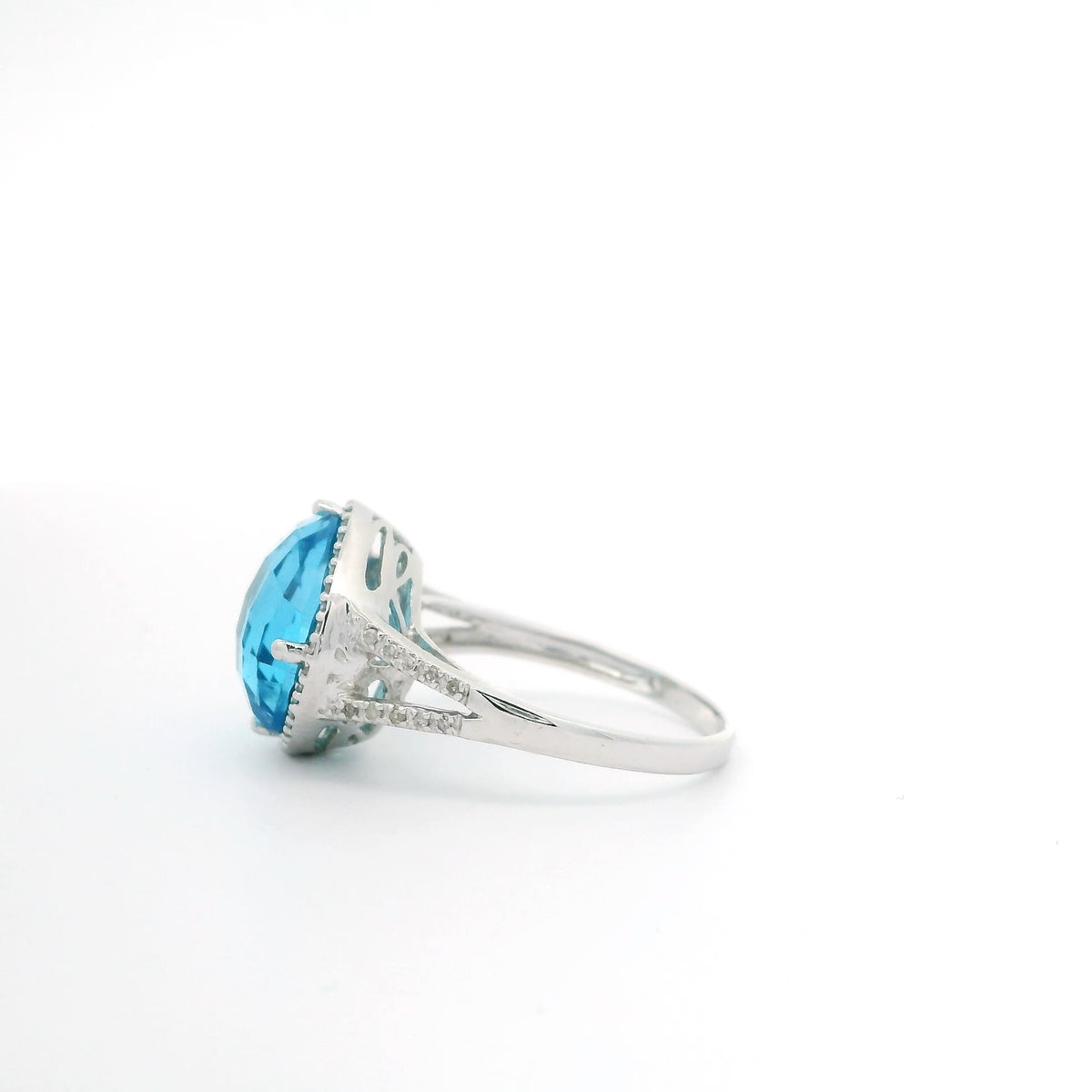 Blue Topaz Ring with Diamond Halo