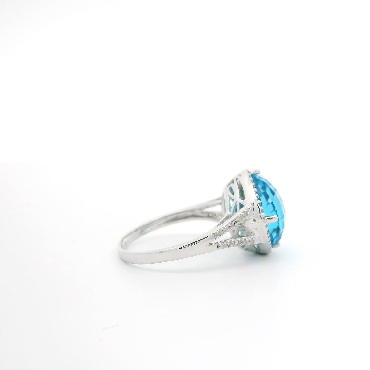 Blue Topaz Ring with Diamond Halo