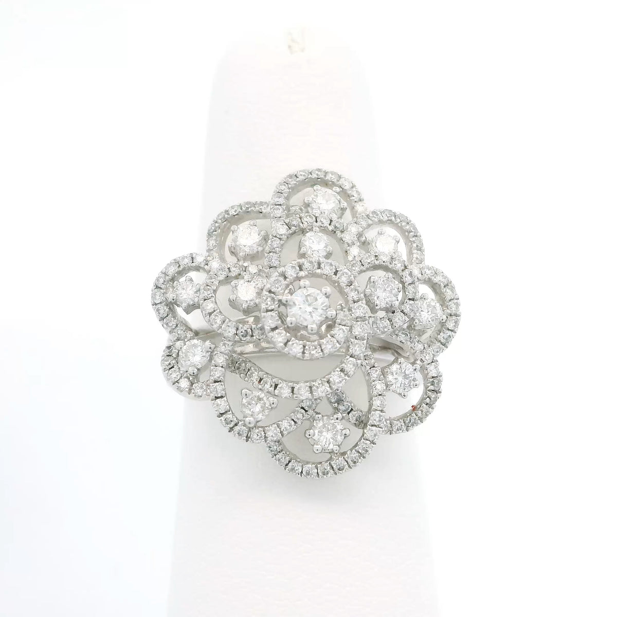 Open Metal Flower Diamond Cocktail Ring