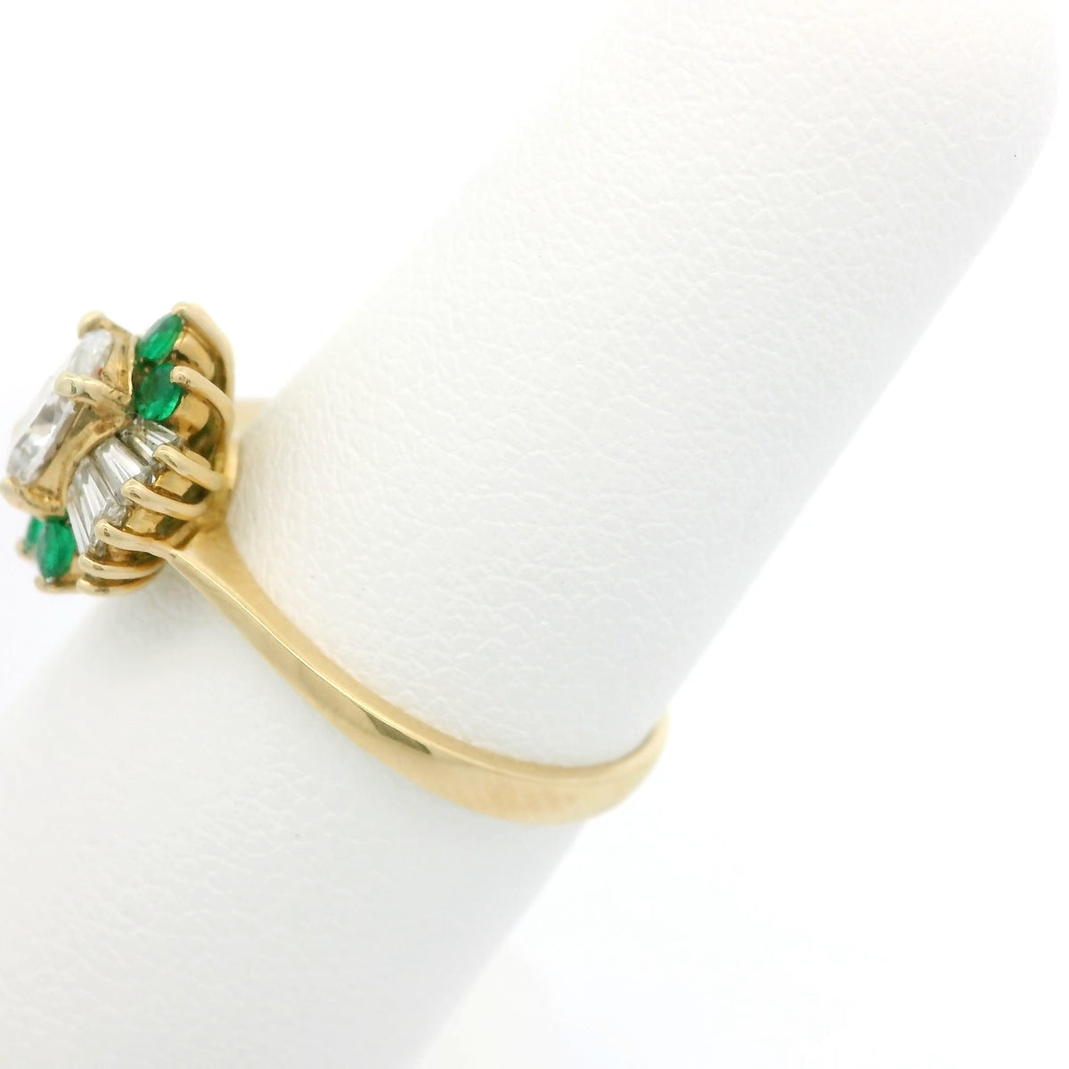 Oval Diamond Ring with Emerald Accents