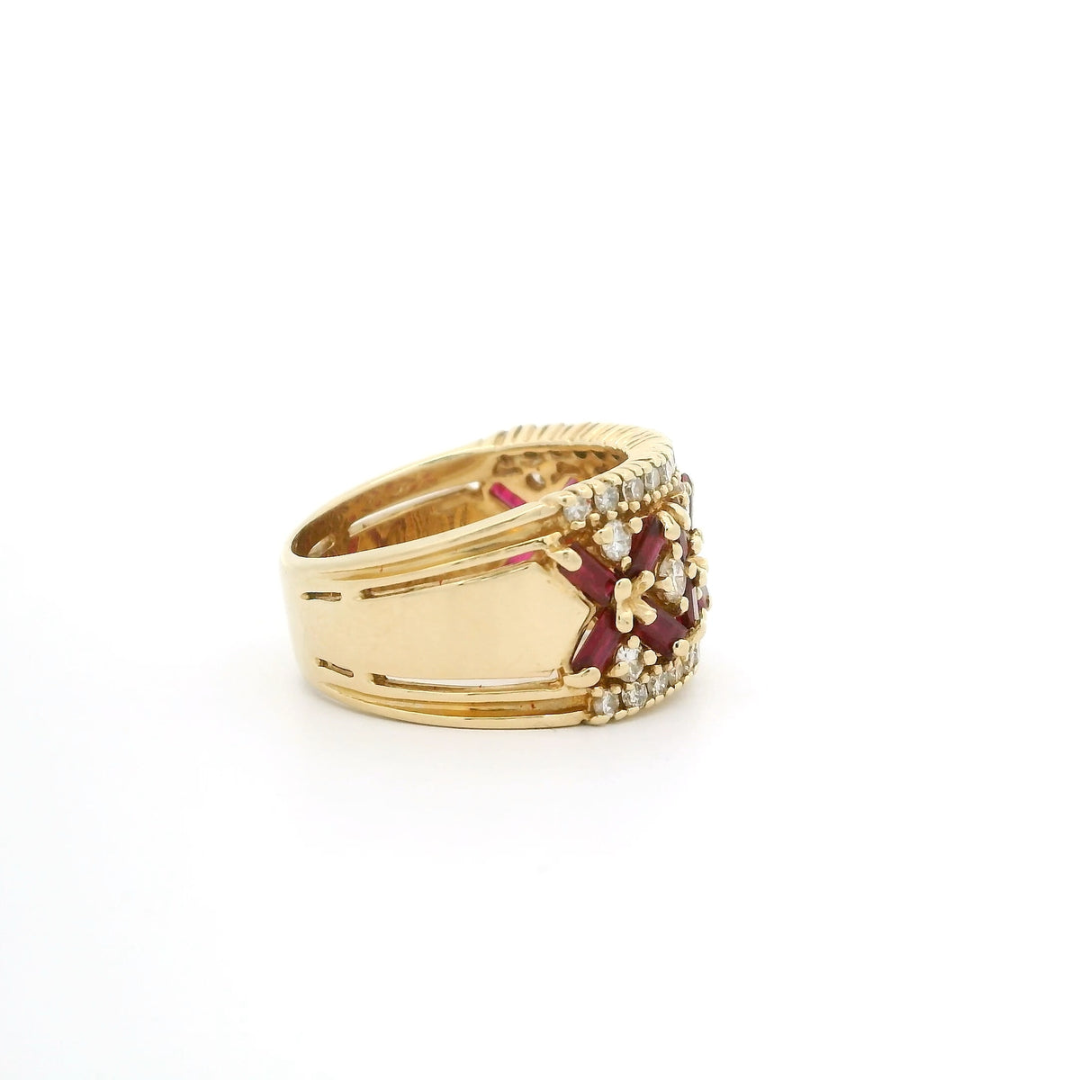 Ruby and Diamond Unique Wide Ring
