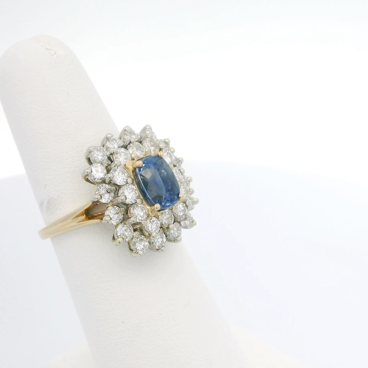Sapphire Ring with Double Diamond Halo