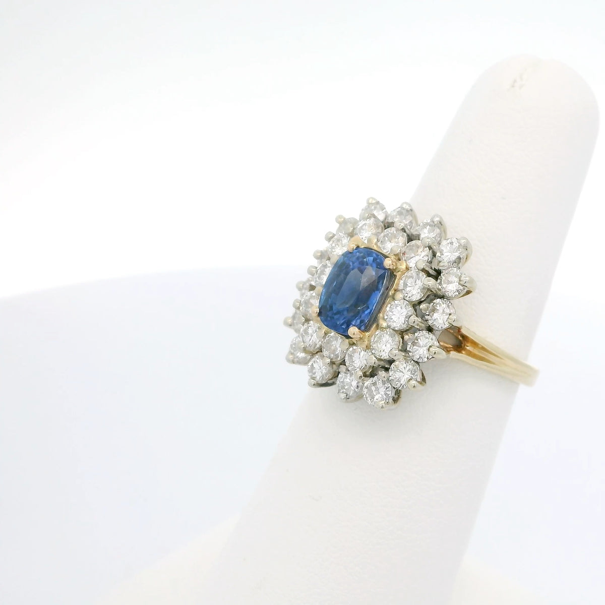Sapphire Ring with Double Diamond Halo