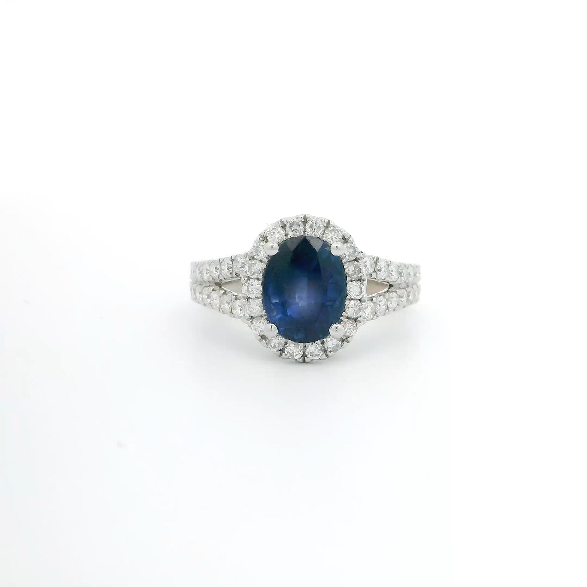 Sapphire Ring with Diamond Halo